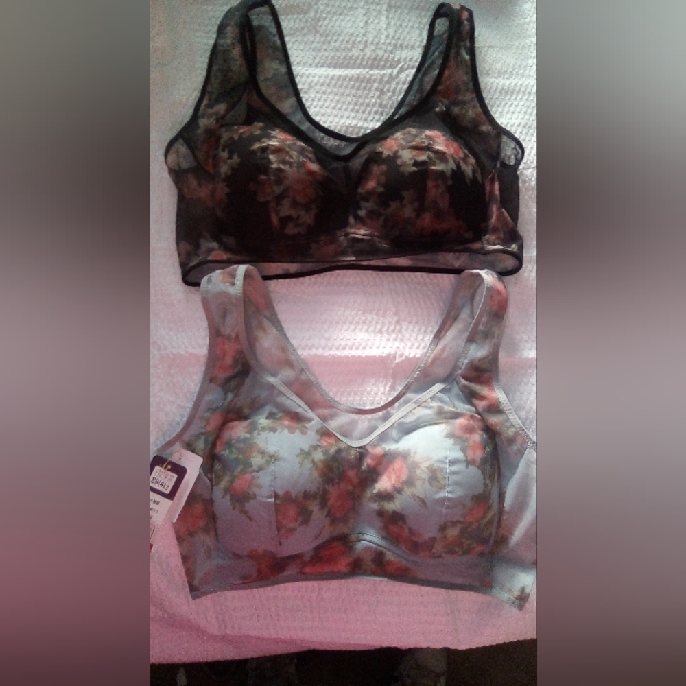 Elegant Floral Mesh Bra Set - Black and Gray